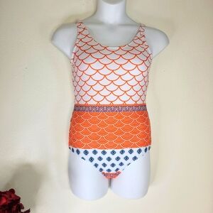 Orange and White One Piece Swimsuit